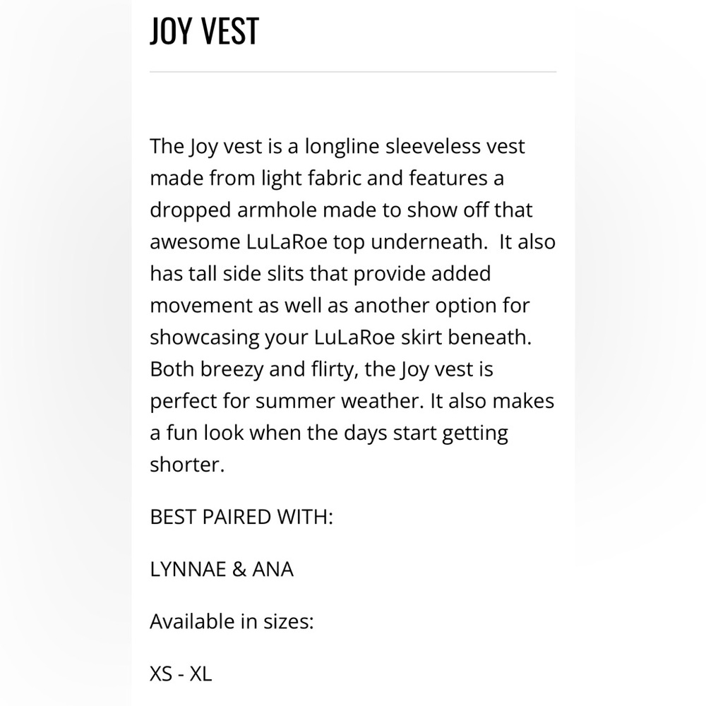 LuLaRoe “Joy” vest 24” p2p - Picture 3 of 12